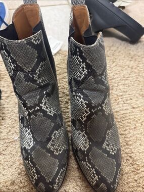 J. Crew Snake-Print Chelsea Booties in Black and Gray